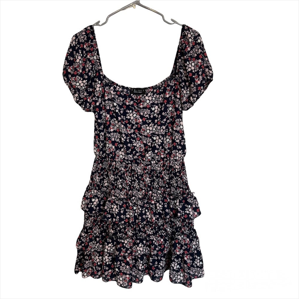 Trixxi Off the Shoulder Floral Mini Dress Navy Medium NWT